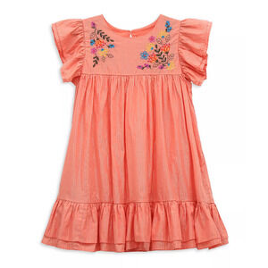 Peek Kids Girls' Metallic Striped Embroidered Dress Peach Size 12 2605